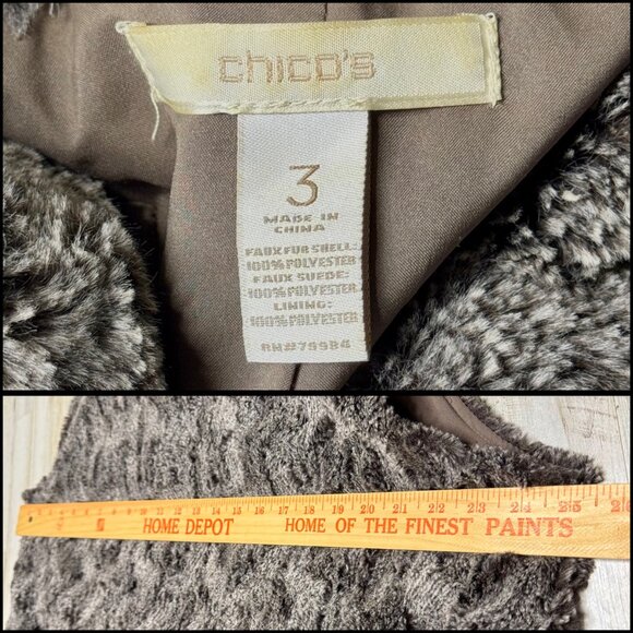 Chicos Brown Mink Faux Fur Vest Sleeveless Open Front Soft Plush Size 3 (XL) - Picture 6 of 7